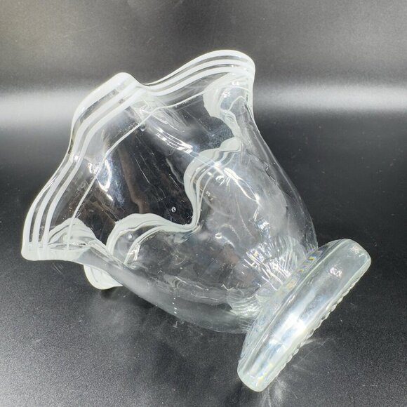 Vintage Glass Dish Bowl Clear White Ruffles Scroll Footed Base Candy Dish VTG - Picture 6 of 12